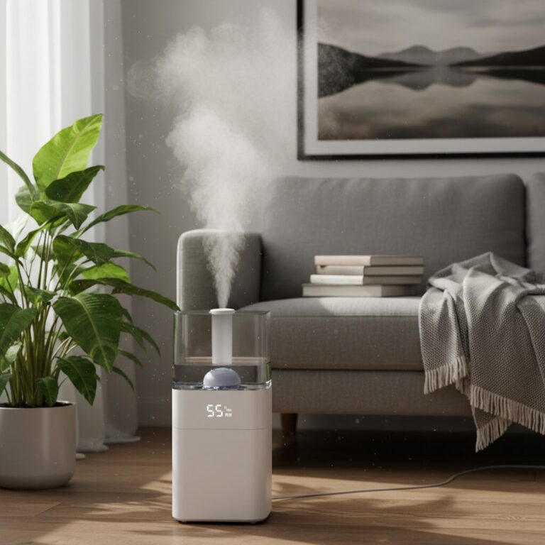 실내 가습기로 적정 습도 유지하는 모습