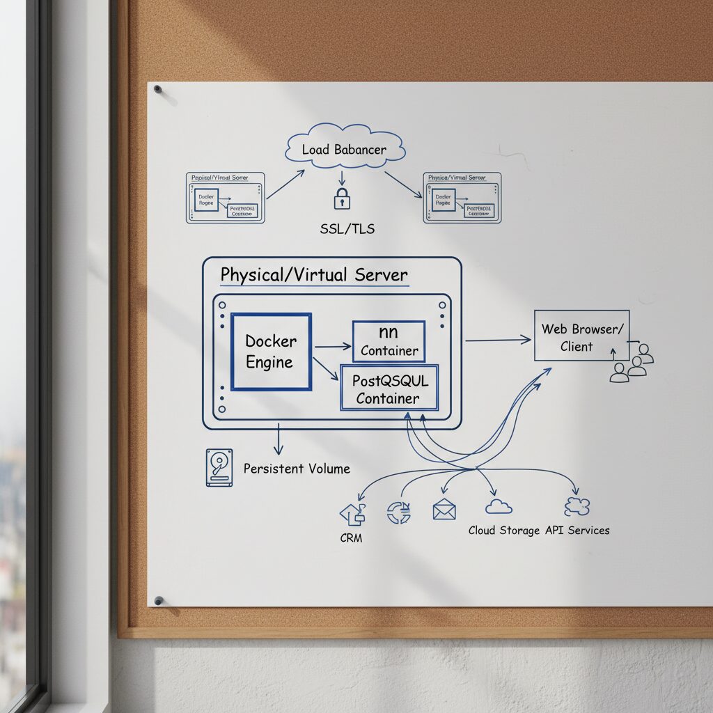 n8n 자체 호스팅 배포 아키텍처 다이어그램