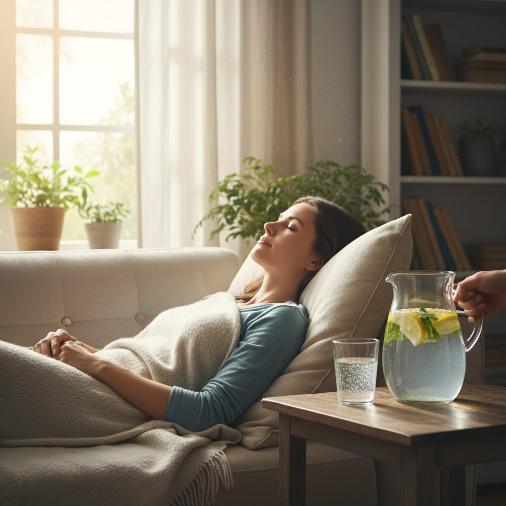 충분한 휴식과 물 마시기로 목 건강 회복