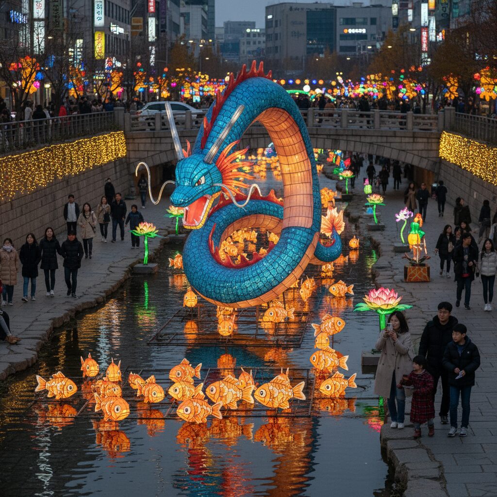 서울 빛초롱 축제 청계천 잉어킹 LED 조명 포켓몬