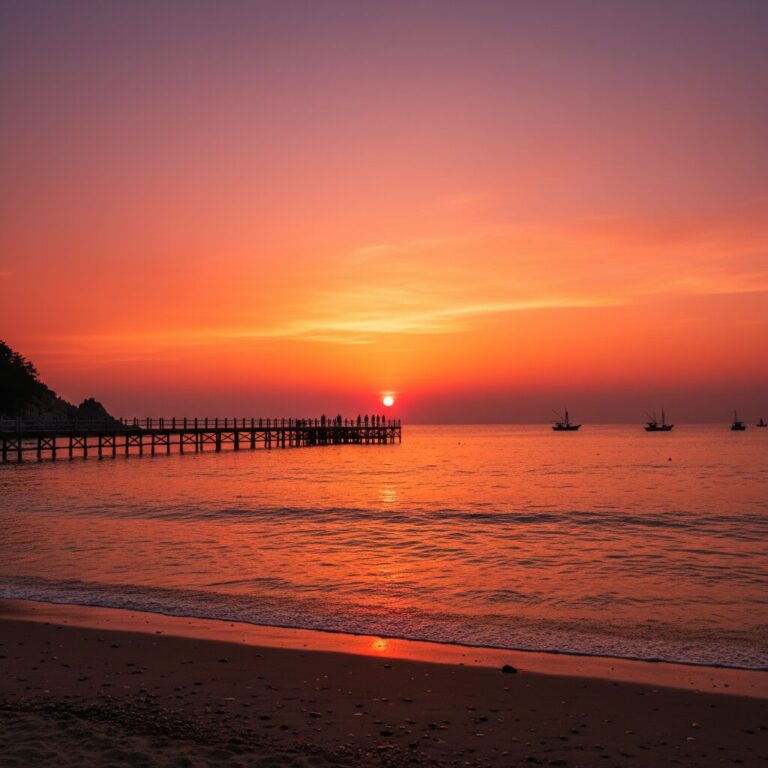 당진 왜목마을 서해 일몰 붉은 노을 바다 수평선