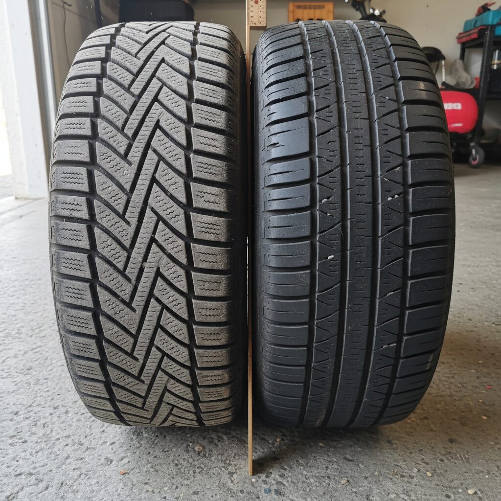 겨울용 타이어와 일반 타이어 트레드 패턴 비교 사진