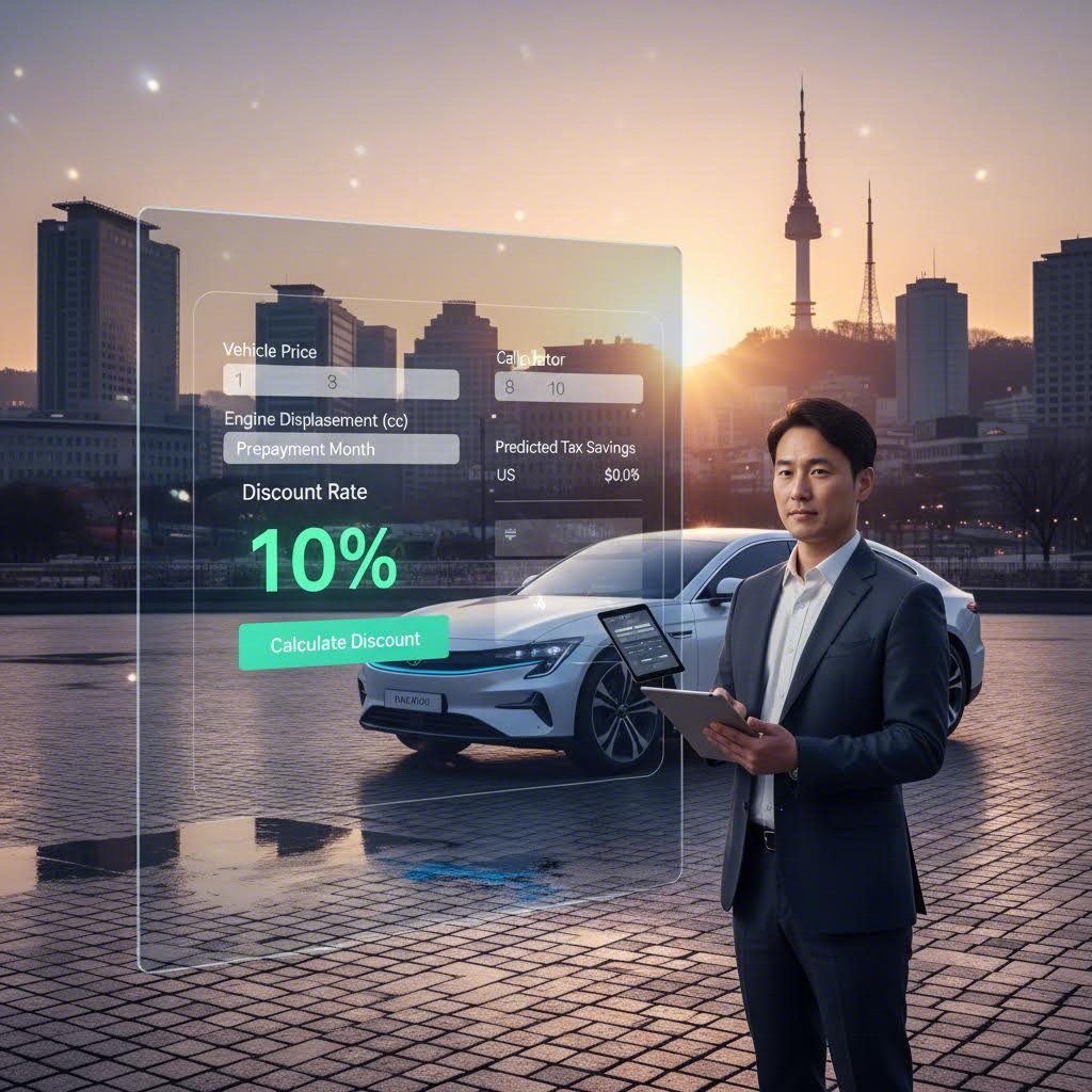 자동차세 연납 할인율 계산기와 차량 이미지