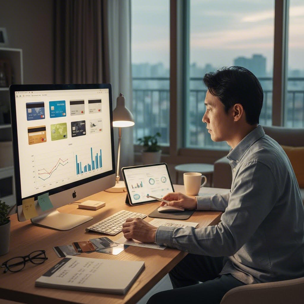 다양한 신용카드를 비교 분석하는 모습