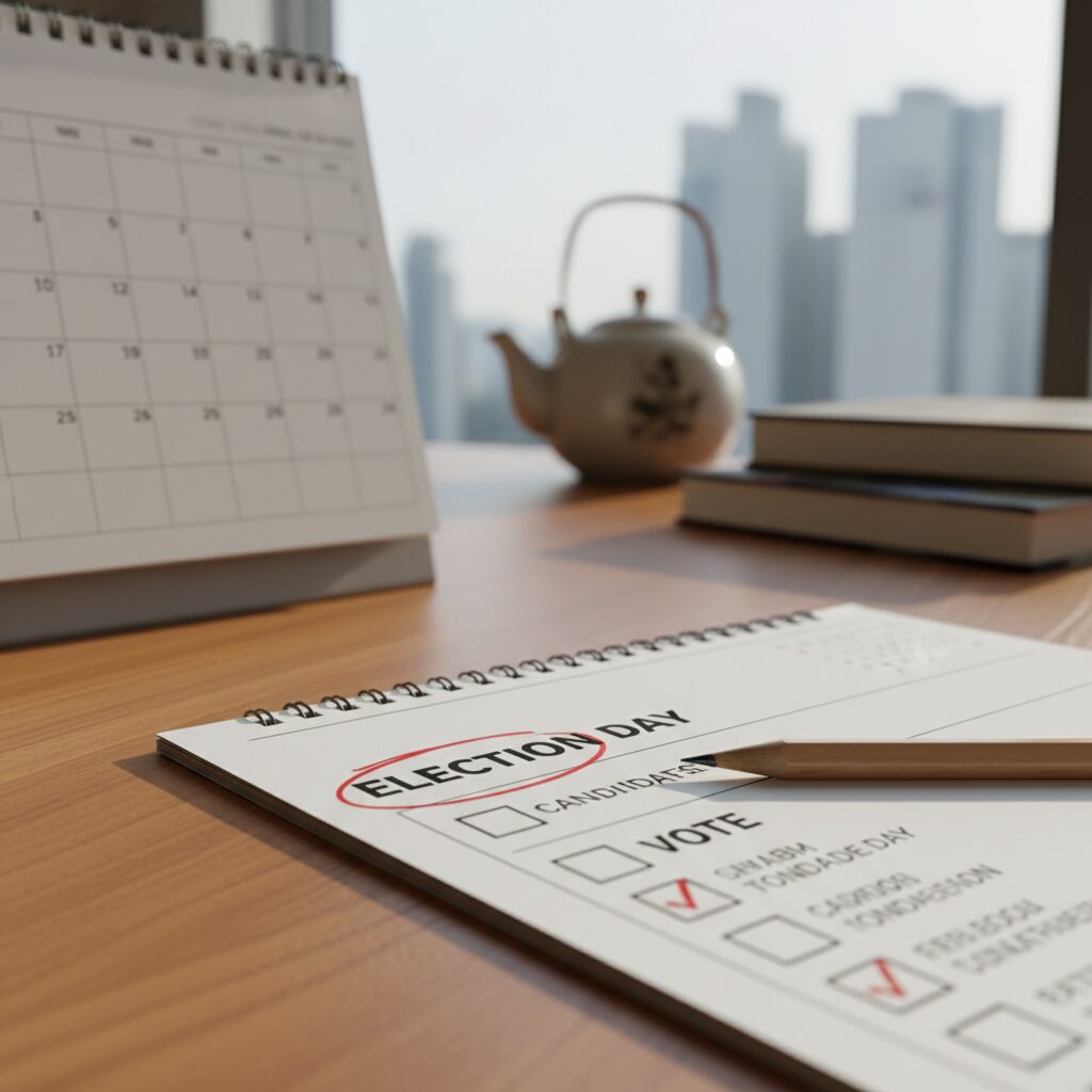 달력에 표시된 선거일과 투표용지와 연필