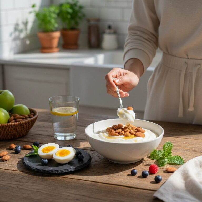 아몬드 그릭요거트 삶은계란 등 건강한 간식 옵션