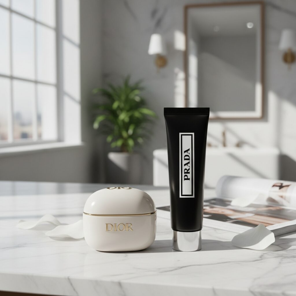 디올 르밤과 프라다 핸드크림이 나란히 놓인 모습