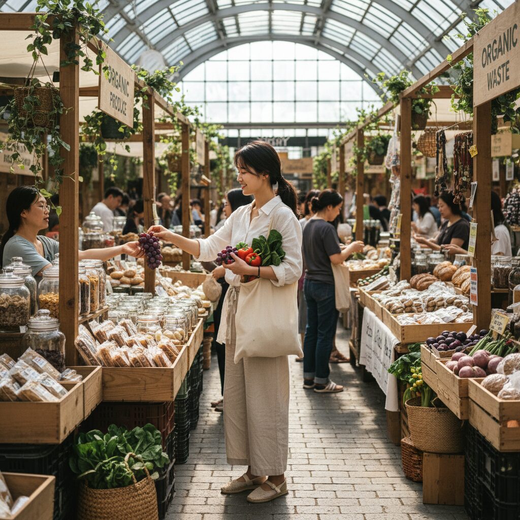 친환경 마켓에서 장보는 여성의 모습