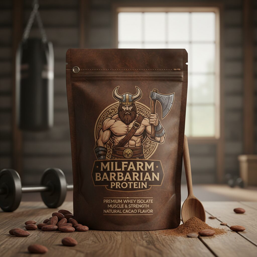 밀팜 바바리안 단백질 보충제 파우치 포장 디자인