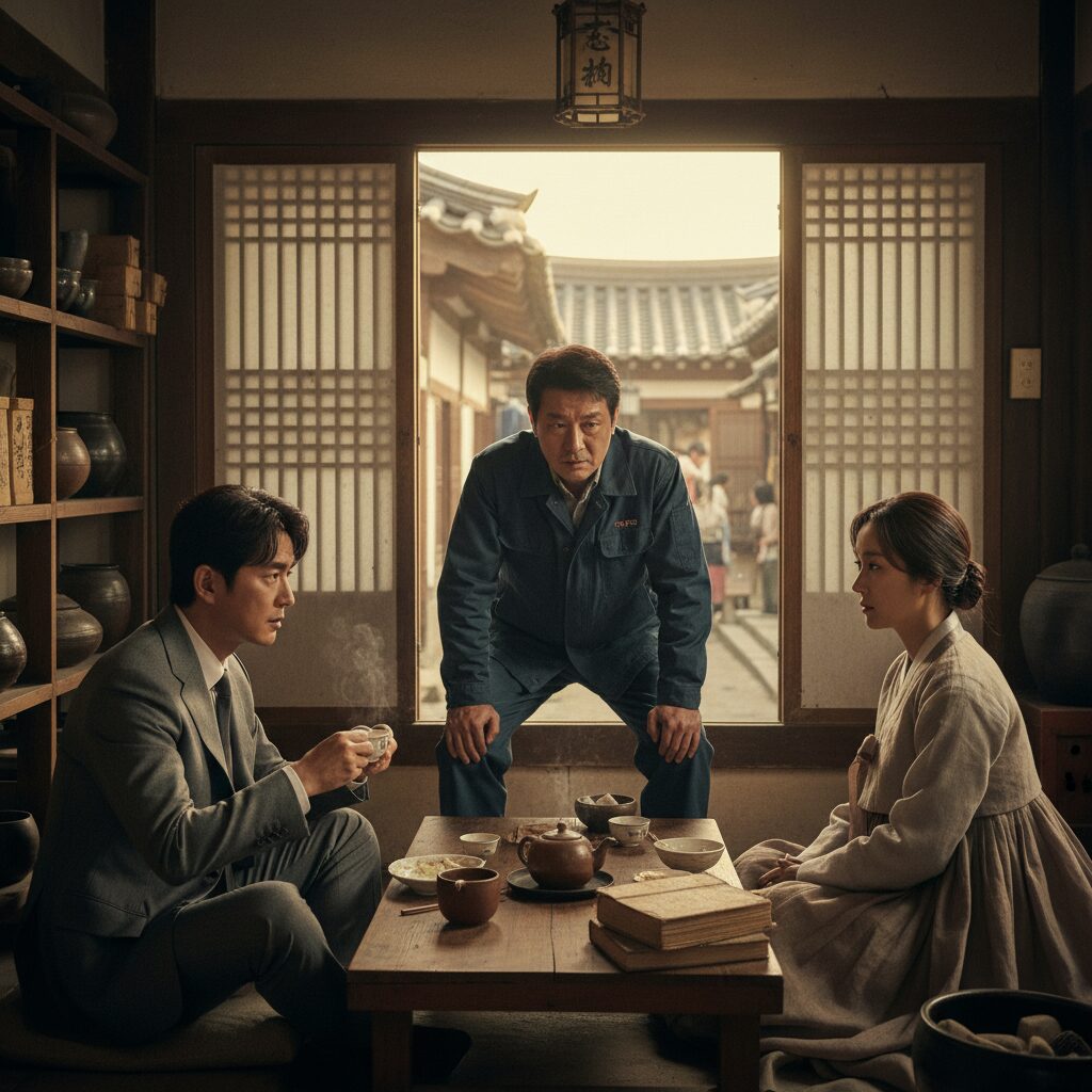 어쩔수가없다 영화 출연진 이병헌 손예진 이성민이 함께 있는 스틸컷