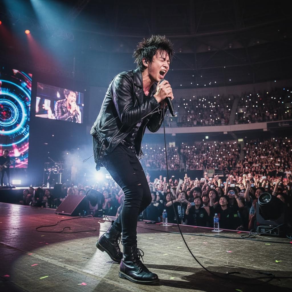 원오크록 타카 보컬이 라이브 공연에서 열정적으로 노래하는 모습