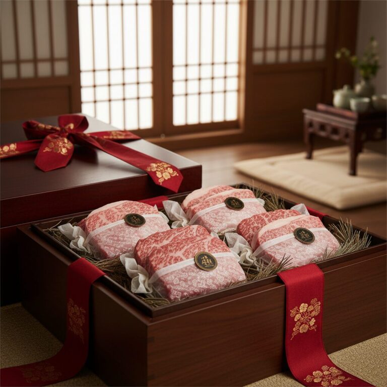 설 명절을 위한 고급스러운 한우 선물세트 포장 모습