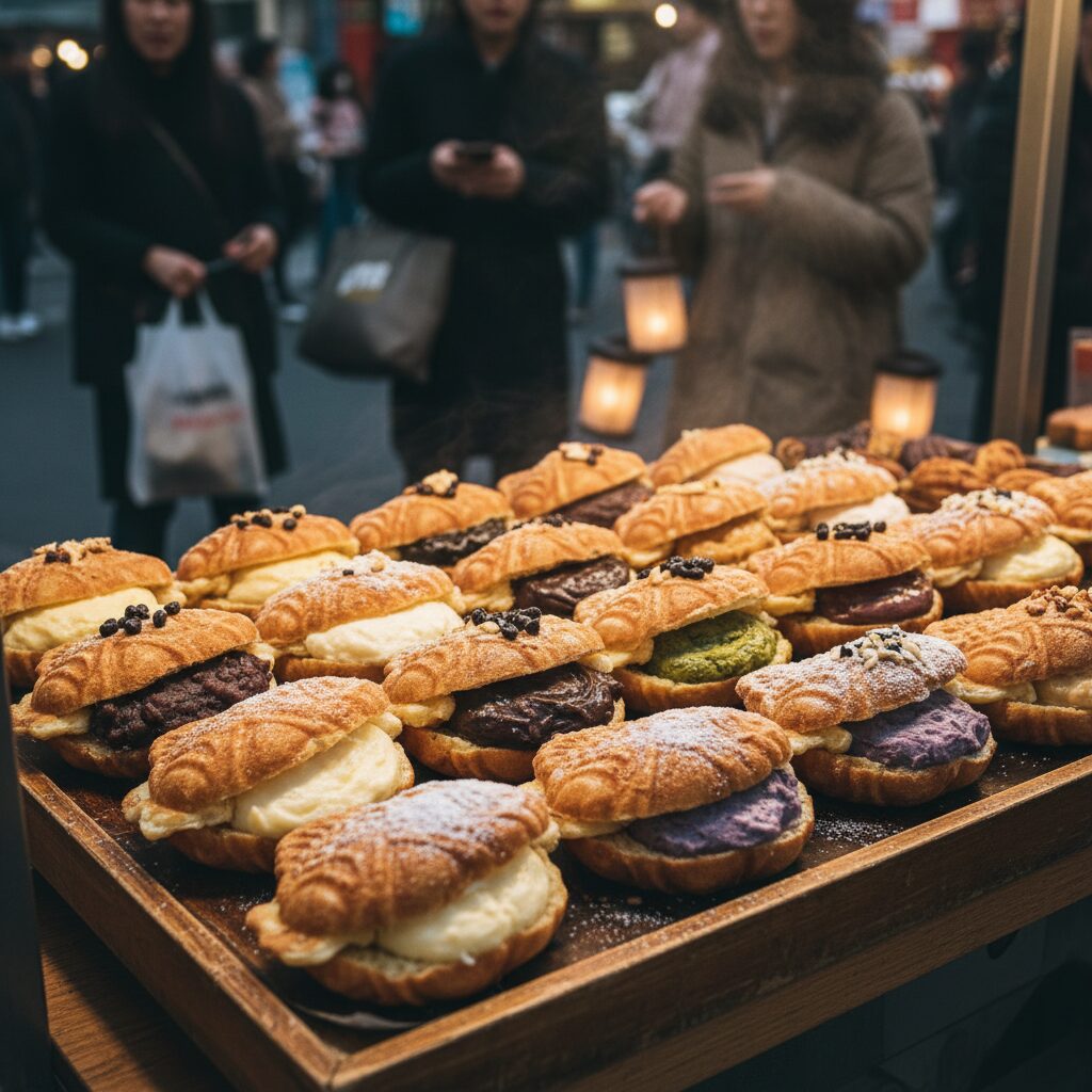 여러 가지 맛의 붕어빵 크림 팥 초코 등