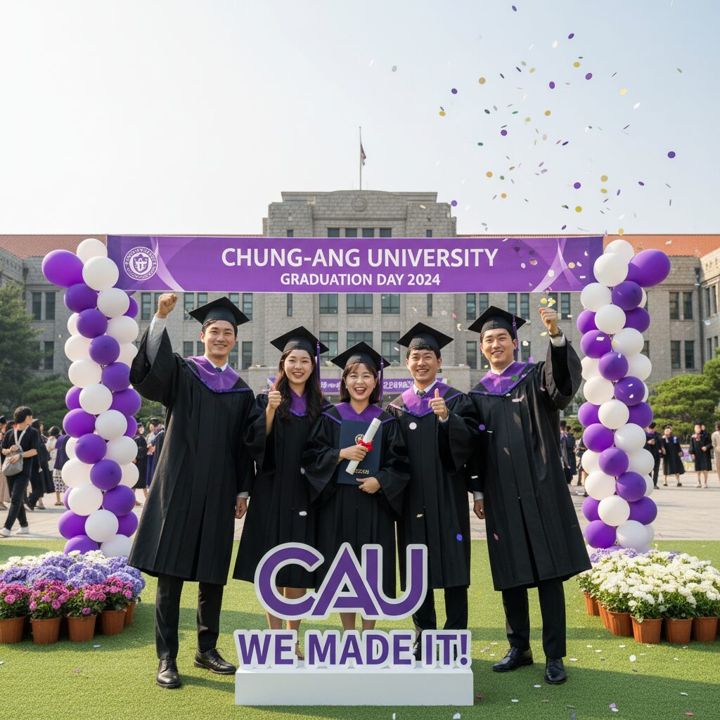 중앙대학교 졸업식 날 캠퍼스 내 포토존에서 찍은 사진