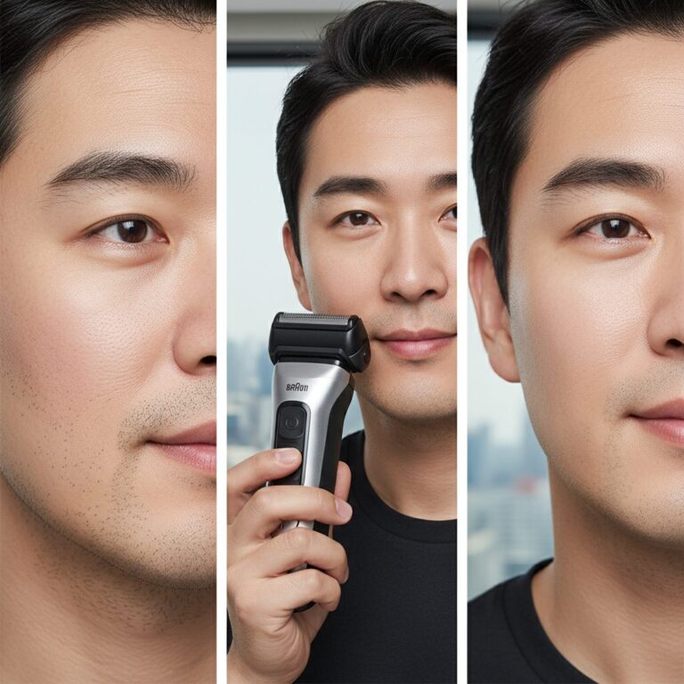 브라운 시리즈9 면도기 사용 전후 비교 사진, 피부가 깔끔하고 부드러워짐