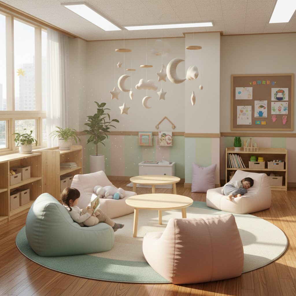 2026 신학기 유아교실 모빌로 아늑한 분위기 만들기 파스텔톤 모빌이 매달린 아늑한 유아교실 휴식공간