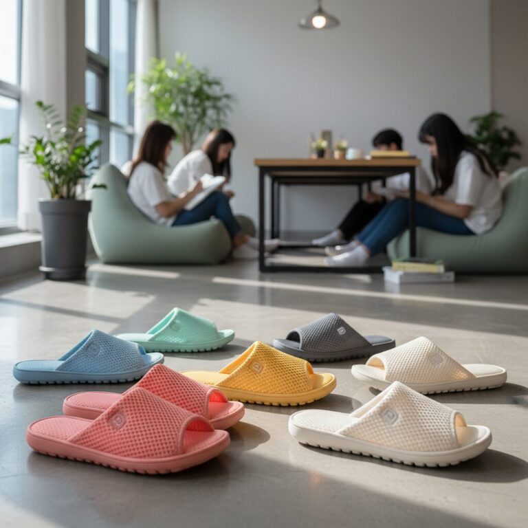 미끄럼방지 밑창과 통기성 메쉬 소재가 적용된 다양한 색상의 기숙사 슬리퍼