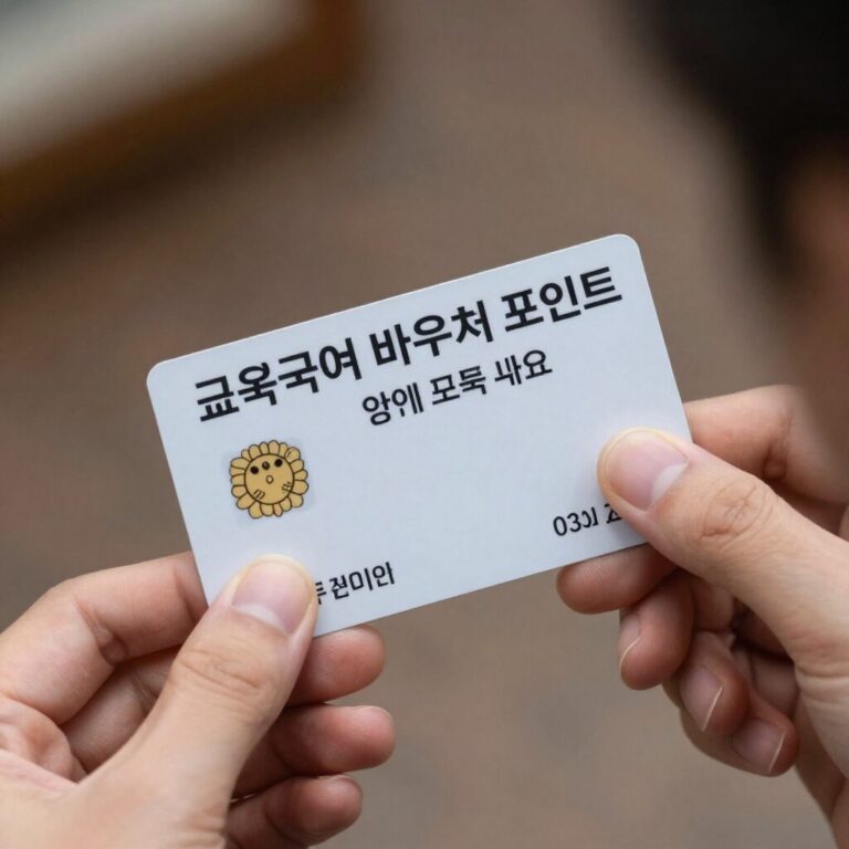 교육급여 바우처 포인트가 충전된 카드를 손에 들고 있는 모습