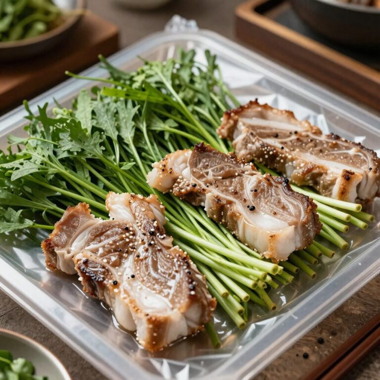 비닐하우스 안에서 구워지는 신선한 미나리와 삼겹살