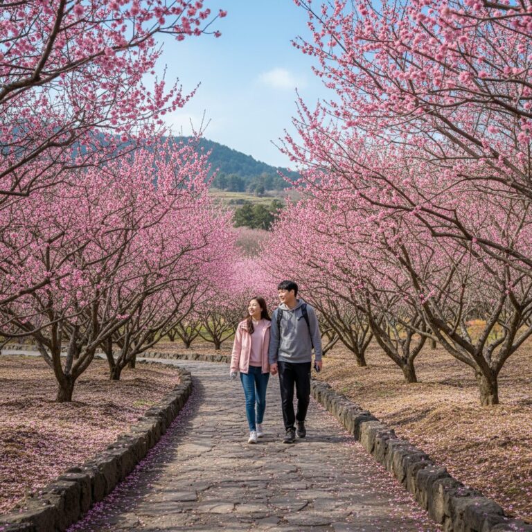제주 휴애리 자연생활공원 매화올레길 분홍매화 꽃길 배경