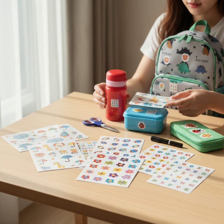 유치원 준비물에 붙일 다양한 디자인의 방수 네임스티커 세트