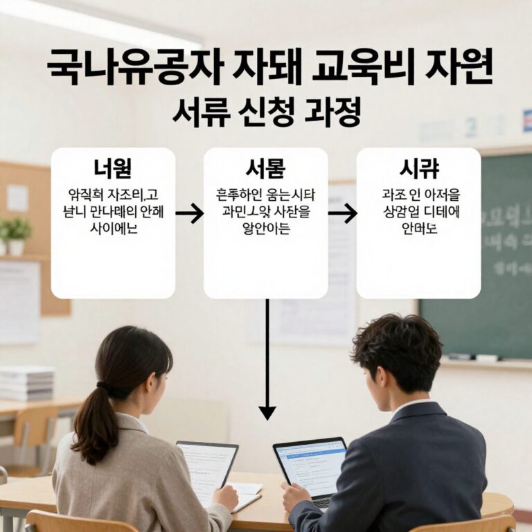 국가유공자 자녀 교육비 지원 서류 신청 과정을 설명하는 도표