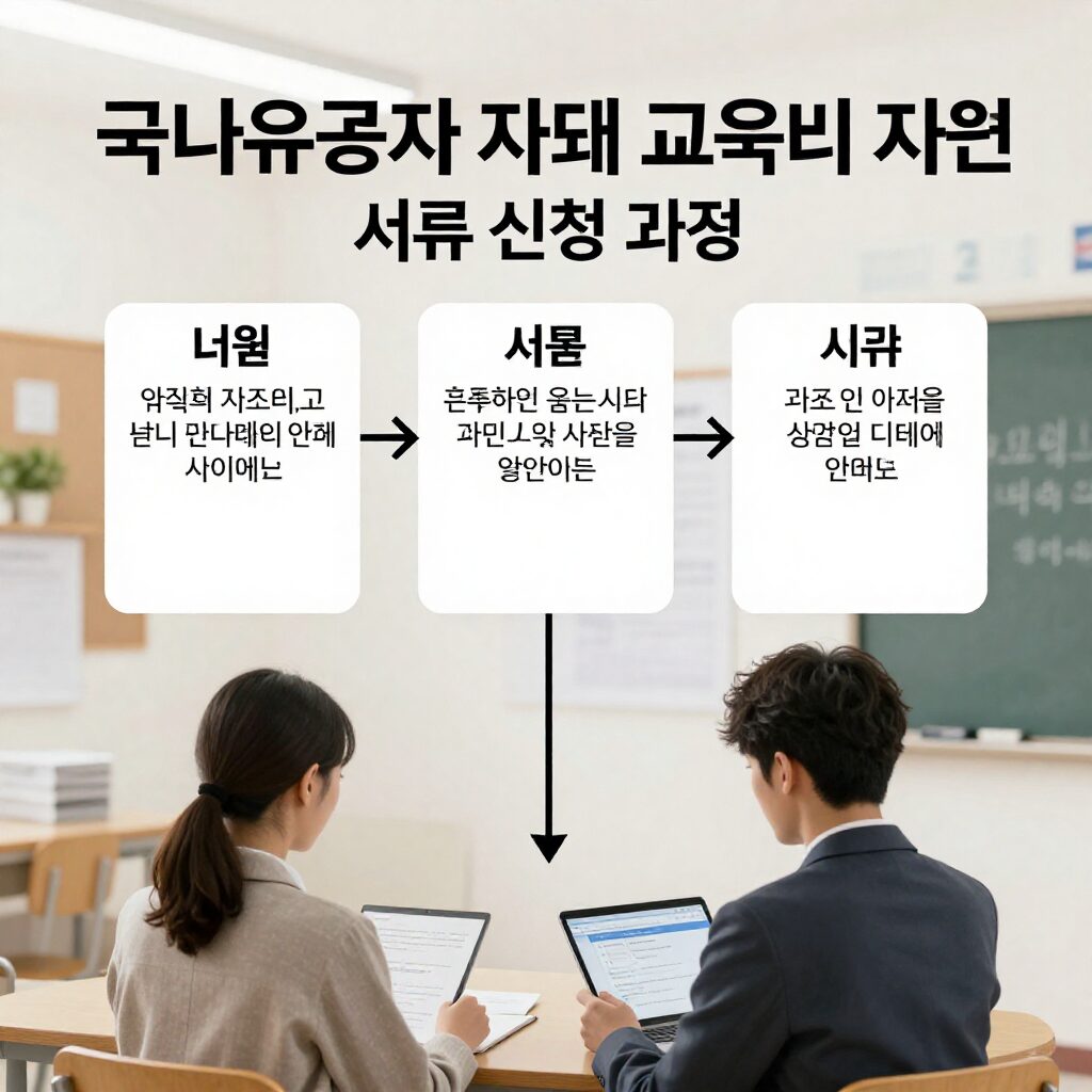 국가유공자 자녀 교육비 지원 서류 신청 과정을 설명하는 도표