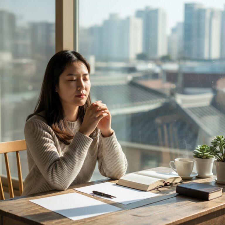 기도문을 준비하며 묵상하는 모습