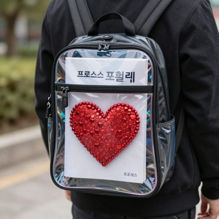 프로스펙스 프로홀릭 책가방 투명 창과 하트 비즈 디자인