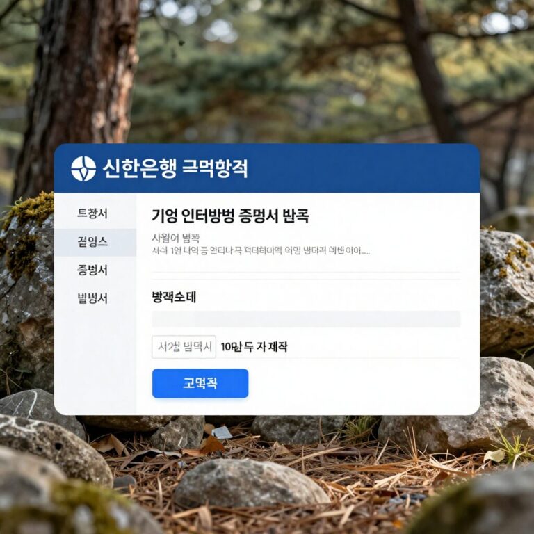 신한은행 기업 인터넷뱅킹 증명서 조회 발급 메뉴 화면