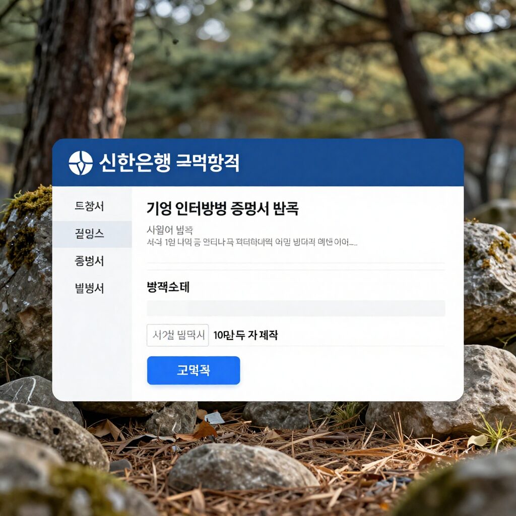 신한은행 기업 인터넷뱅킹 증명서 조회 발급 메뉴 화면