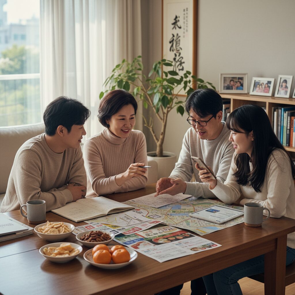 설날 장보기 계획을 세우는 모습