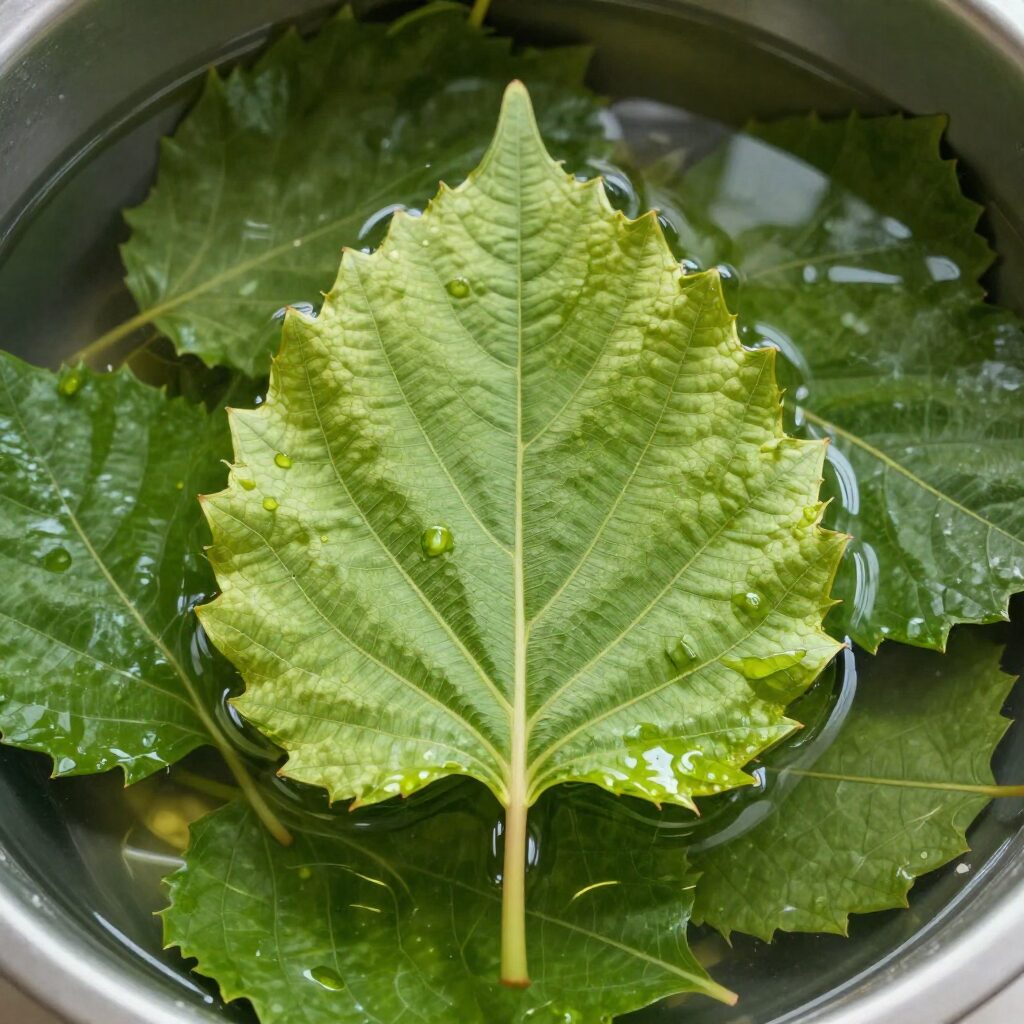 깨끗이 씻어 물에 담가둔 연한 봄동 잎