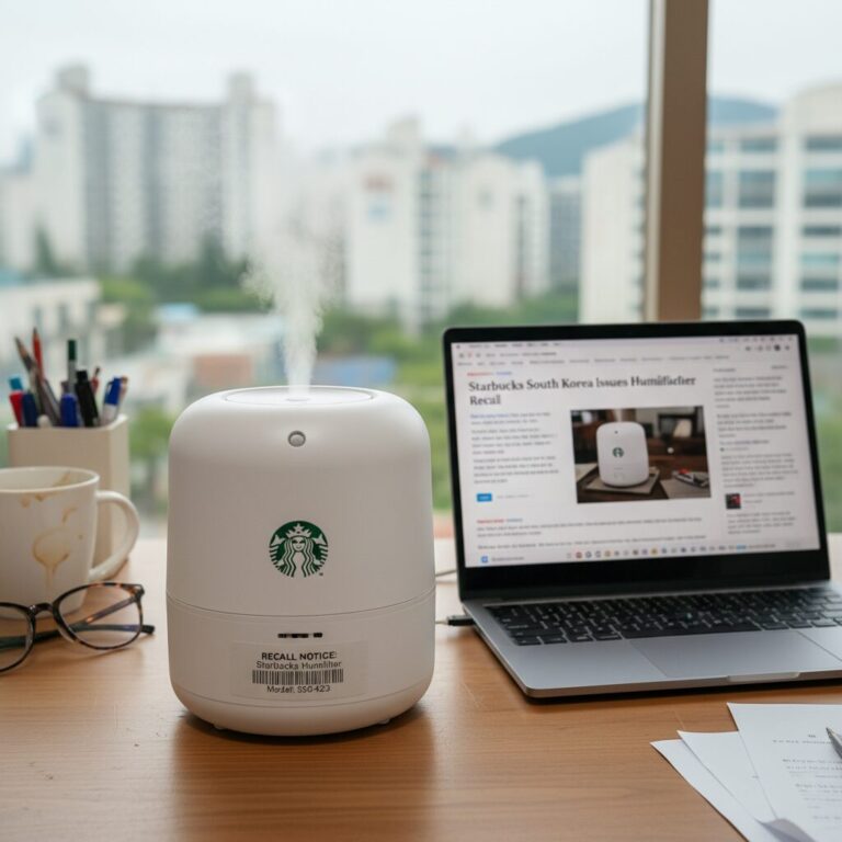 스타벅스 리콜 대상 가습기 책상 위에 놓인 모습