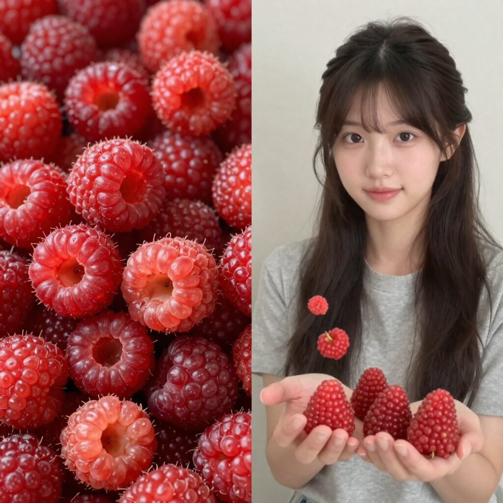 신선한 딸기와 상한 딸기를 나란히 비교한 사진