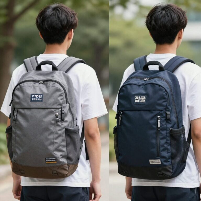 학생 백팩 비교 캉골 내셔널지오그래픽 잔스포츠 나란히 놓고 찍은 사진