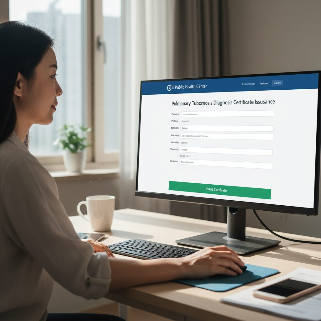 e-보건소 웹사이트에서 폐결핵진단서 발급 화면 예시