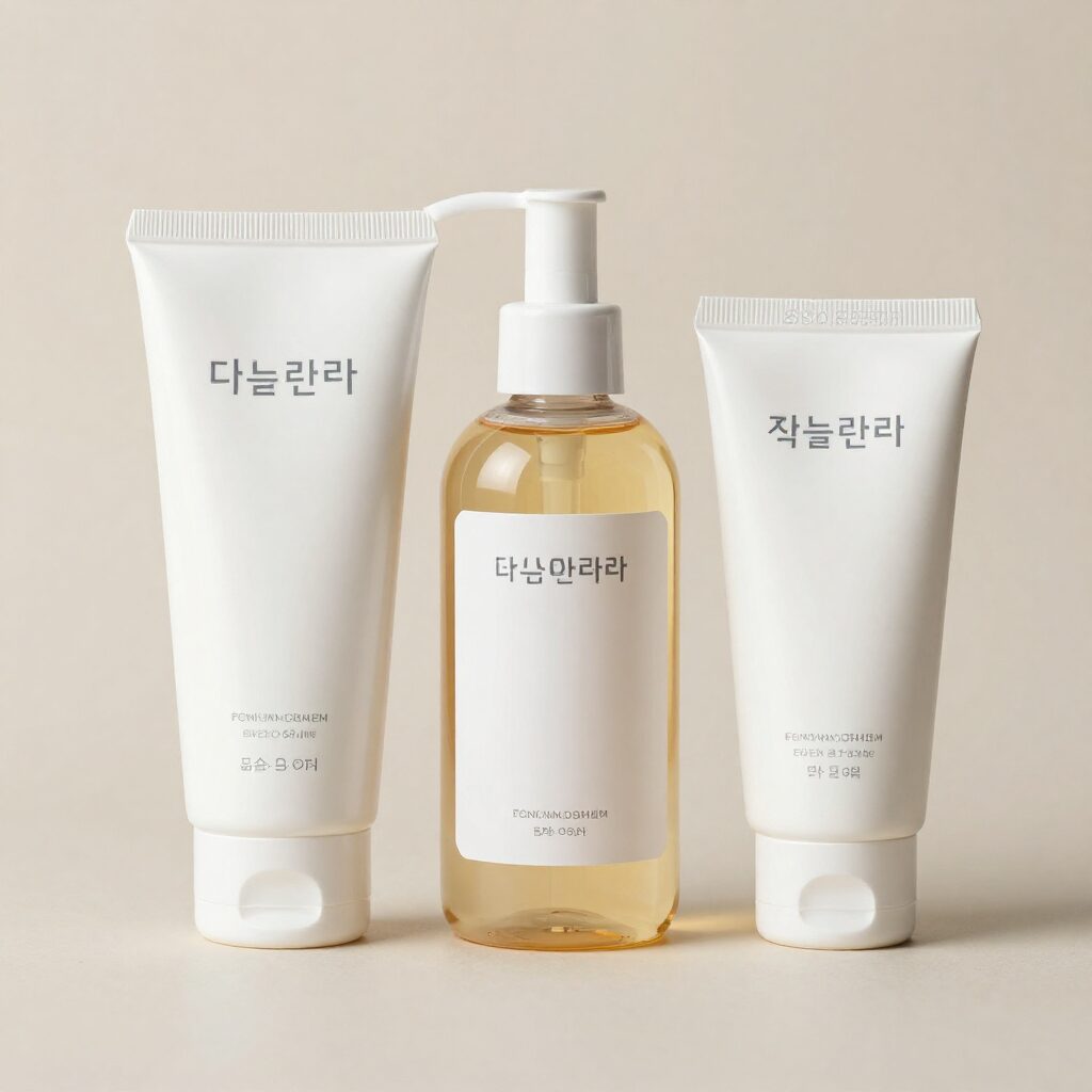 사춘기 피부 관리 선택 중학생 기초화장품 중학생 기초화장품 세트 클렌저 앰플 선크림이 나란히 놓여 있음