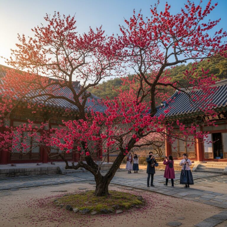 양산 통도사 영각 앞 만개한 자장매 홍매화