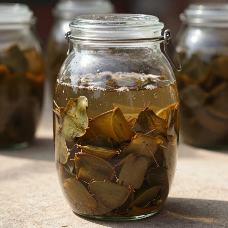 항아리에 담긴 메주와 간장이 햇볕 아래에서 숙성되고 있는 모습