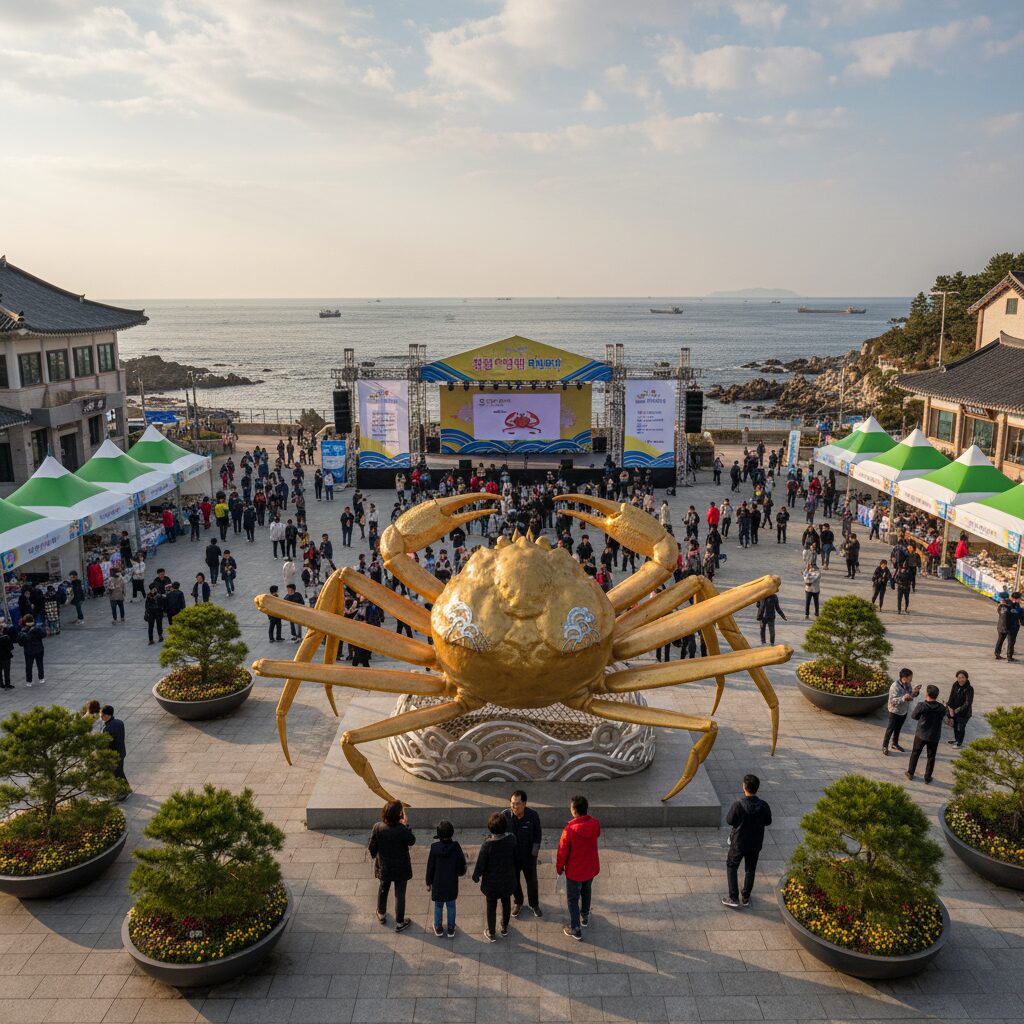 2026 울진대게축제 일정과 맛집 후기 정리 울진대게축제 왕돌초광장 전경과 황금 대게 조형물