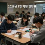 2026년 3월 학평 일정표와 고등학생이 공부하는 모습