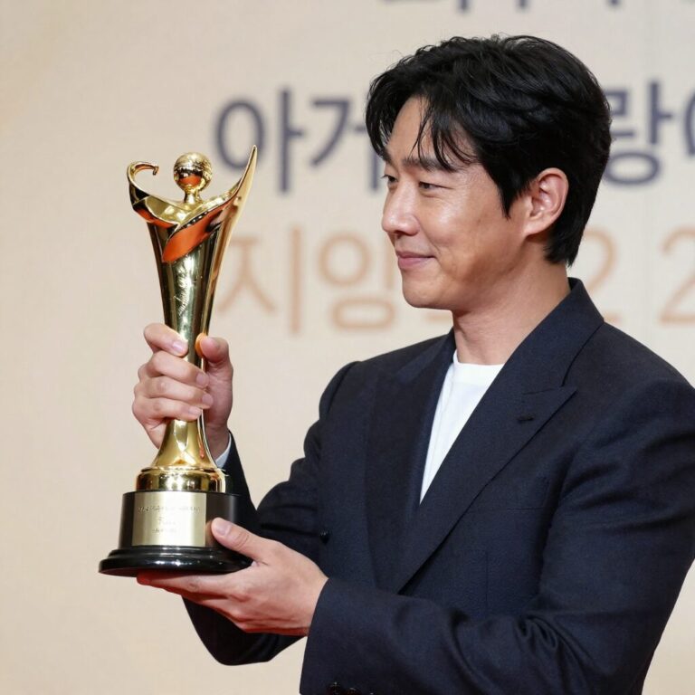 2026년 아카데미 시상식에서 트로피를 들어 올리는 수상자