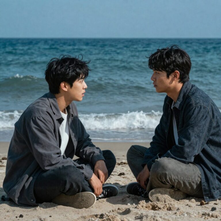 바다 건너 듀엣에서 박기영과 바우터 하멜의 연습실에서의 갈등 장면을 묘사한 이미지