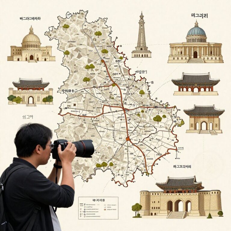 바그다드 역사 지도와 건축물 일러스트