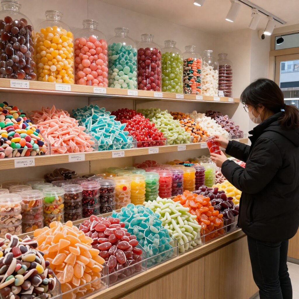 홍대 비틀버그 매장 내 알록달록한 수제 캔디들이 진열된 모습