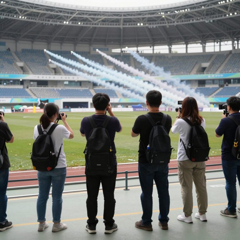 진해 공설운동장에서 블랙이글스 에어쇼를 관람하는 사람들