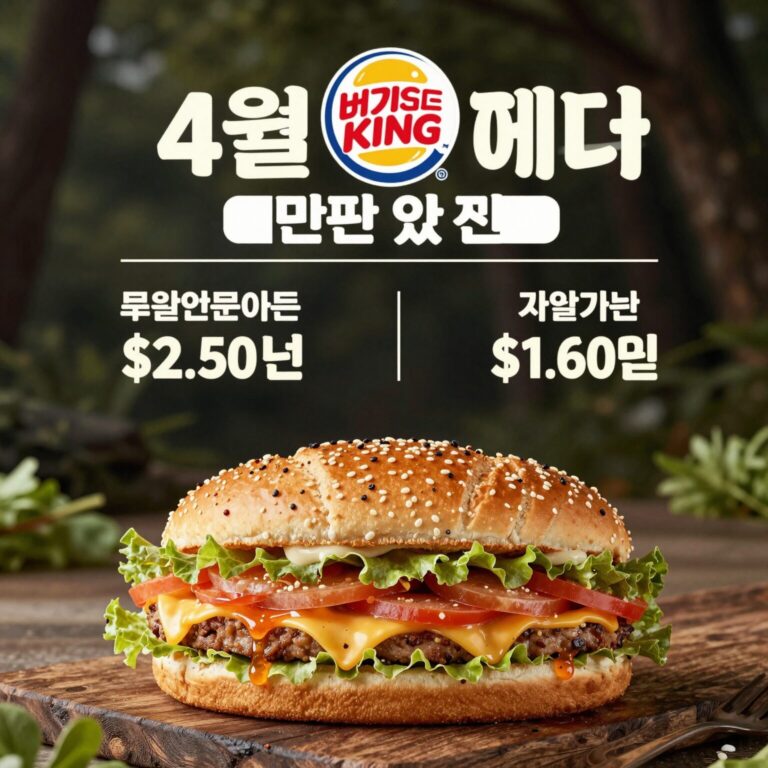 버거킹 4월 행사 메뉴 구성과 가격표가 적힌 포스터