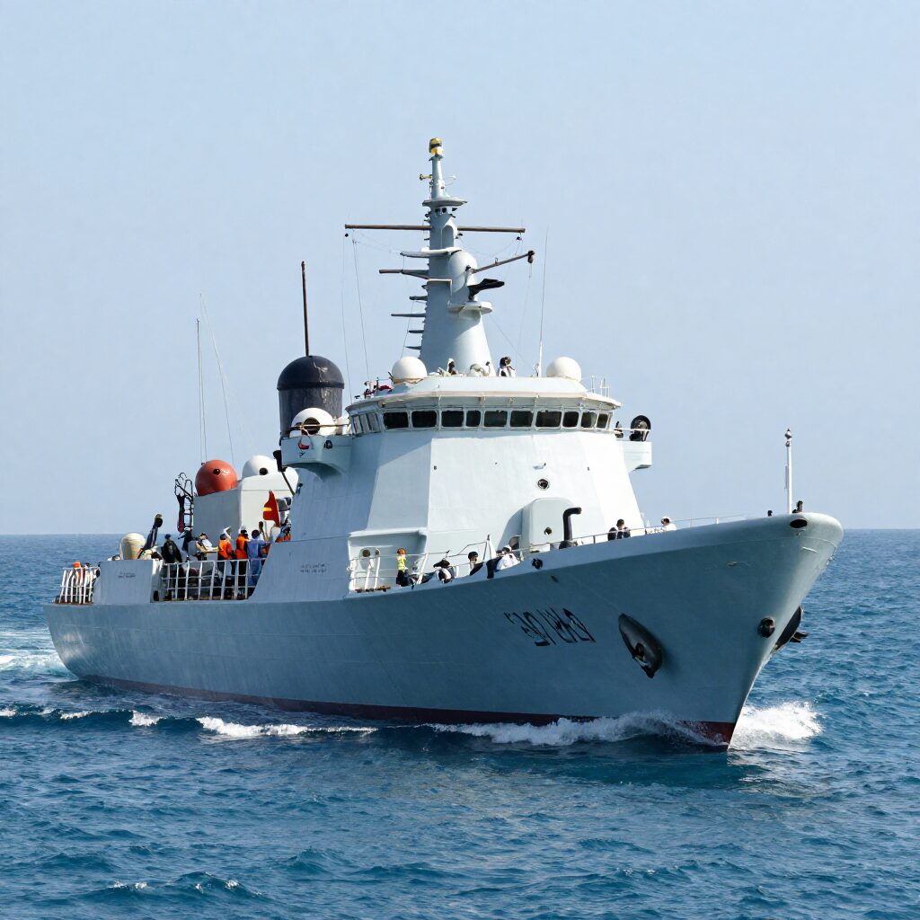 청해부대 구축함이 푸른 바다를 항해하는 모습