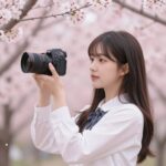 포토샵으로 보정 중인 벚꽃 사진과 완성된 핑크톤 배경화면